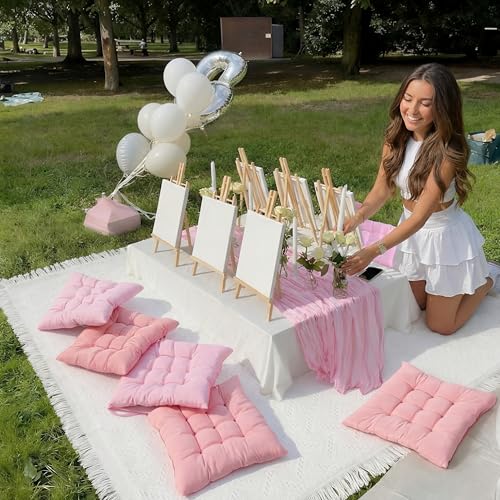Extra Large Outdoor Picnic Blanket with Table Runner and Floor Pillow Cushion for Picnic Wedding Birthday Baby Shower Backyard (91 x 71'',Pink,6-Person) - color: Pink