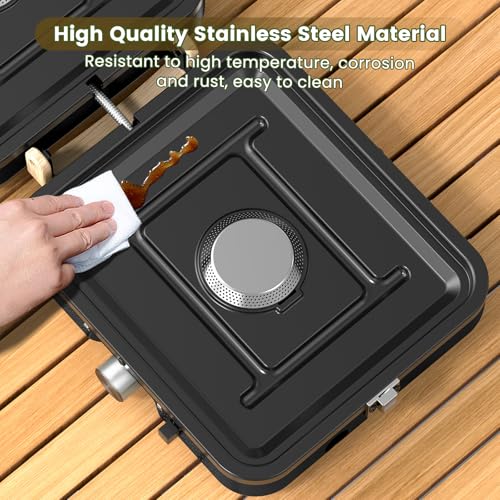 OGERY 2-Burner Foldable Camping Stove with Griddle (Textured & Smooth) and Carrying Bag, Portable Propane Camp Stove with 2 Adjustable Burners & Piezo Ignition, for Camping Tailgating Essentials Gear - color: Black