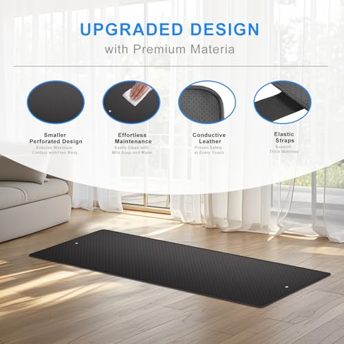 Grounding Mat for Queen Bed, Tear-Resistant PU Leather Grounding Blanket Anti-Slip Grounding Sheets with Cord, Balance Improve Sleep, Relieve Stress & Muscle Pain, Grounded Therapy (27"x60")