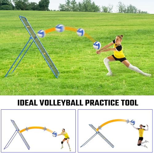 Volleyball Rebounder Net 7x4FT with Adjustable Angles for Spiking, Bumping, Passing | Foldable Training Net with Dual-Bar Frame, Ground Stakes & Carry Bag for Indoor Outdoor Volleyball Practice