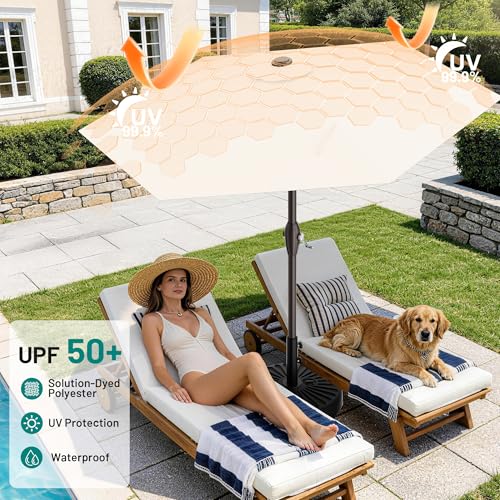 AreShark 7.5FT Patio Umbrella Table Market Umbrella with 6 Sturdy Ribs, Button Tilt/Crank, Heavy-Duty Outdoor Umbrellas for Pool, Deck, Garden and Backyard, Cream White - color: Cream White, size: 7.5FT