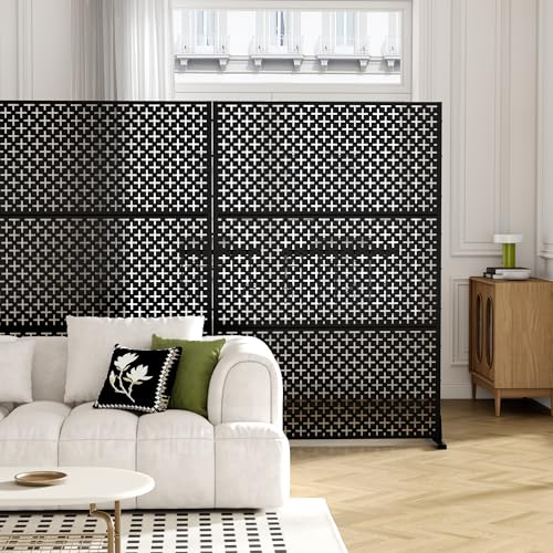 Casaphoria Metal Privacy Screen Outdoor, 72" H x 47" W Freestanding Decorative Privacy Screen for Patio Deck Balcony Garden with Stable Base, Black-Dane - color: Black-dane