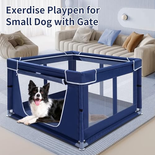 Puppy Playpen Indoor for Dog Small Pets, Dog Playpen 42x42 x25 inch, Dog Play Pen Indoors with Gate, Oxford Fabric Pet Exercise pens for Puppy, Anti-Tipping Dog Enclosure with Zipper Door - style: 42 Inch w/o top