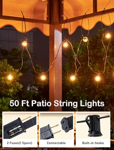 Abeja 50FT G40 Globe String Lights, Outdoor Patio String Lights with 53 Edison Globe Bulbs(3 Spare), Hanging Bistro Light Waterproof for Balcony Party Wedding Market Cafe, Black - color: 50FT Amber White-Black, size: 50FT