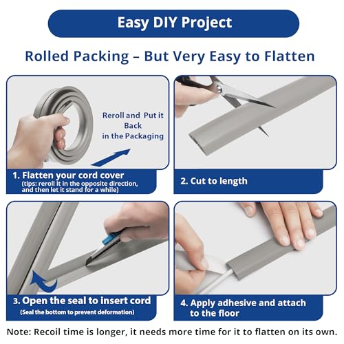 ZhiYo Floor Cord Cover 4ft, Cord Hider Floor Gray, Cable Management Cover Prevent Cable Trips, Wire Covers for Electric Power Cords, Wire Protector Cavity W0.47 x H0.28 - color: Grey, size: W1.2'' x L4'