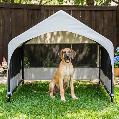 Suddus Dog House Outdoor, Extra Large Dog Tent Outside, Dog Shade Shelter with Three-Sided Breathable Mesh Windows, Sun Rain Cover for Pet, Dogs 48" D x 48" W x 39" H - color: Grey, size: XXL Tent (48"D x 48"W x 39"H)