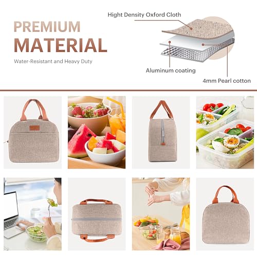 Lunch Bag for Women & Men Adult Insulated Lunch Box, Small Leakproof Cooler Food Lunch Containers Reusable High Capacity Lunch Tote Bags for Work, Travel, Outdoor (KHAKI) - color: Khaki