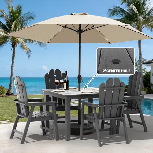 5-Piece Patio Dining Set, Outdoor Dining Set for 4, HDPE All-Weather Outdoor Furniture with 35.43” Umbrella Hole Table, 4 Armchairs, Gray - color: Grey, size: 4 Armchairs
