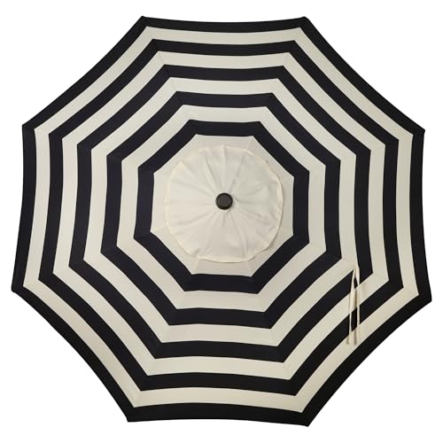 Blissun 9' Outdoor Patio Umbrella, Outdoor Table Umbrella, Yard Umbrella, Market Umbrella with 8 Sturdy Ribs, Push Button Tilt and Crank - color: Black & Ivory