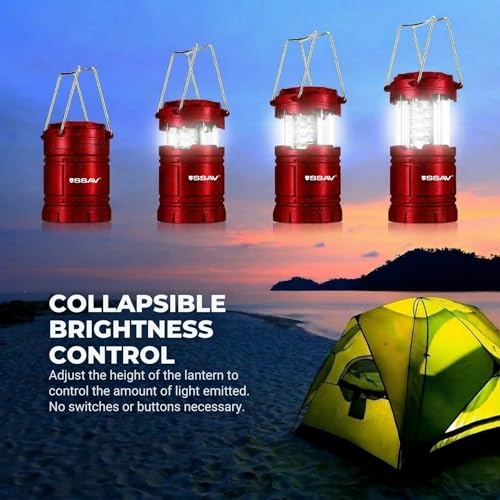 2 Pack LED Camping Lantern, LED Lanterns, Suitable Survival Kits for Hurricane, Emergency Light for Storm, Outages, Outdoor Portable Lanterns, Collapsible (Batteries Included) - color: Red