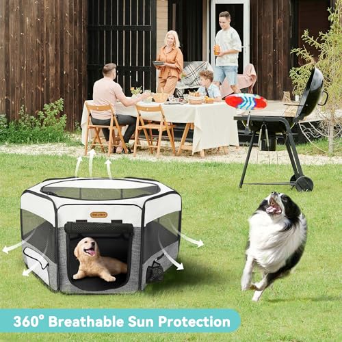 Seiyierr Dog Playpen, Portable Pet Play Pen Foldable Carrying Case, Puppy Pens Outsid for Small Cat Indoor/Outdoor, Removable Mesh Shade Cover - color: Grey, size: Extra Large