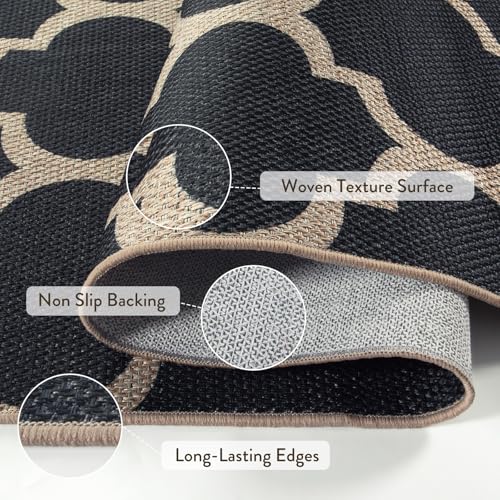 Lahome Moroccan Easy Jute Runner Rug, Black Outdoor Washable Runner Rugs for Outdoor Porch Hallway, Geometric Trellis Woven Long Carpet for Doorway, Thin Non Slip Outdoor Decor, 2'6'' x 8' - color: Black, size: 2.6x8