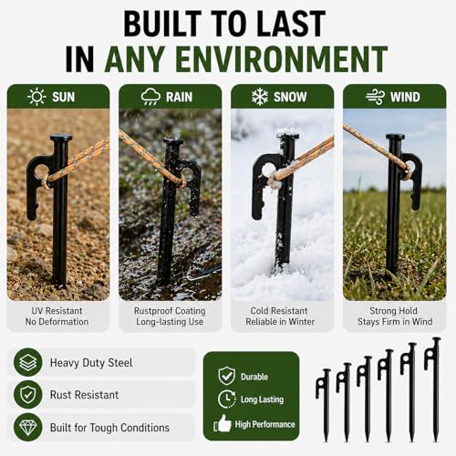 SORIEA Camping Tent Stakes 8 Inch, Heavy Duty Steel Stakes for Beach, Grass, Outdoor Tent Pegs with Strong Hold (2 Pack) - size: 20cm
