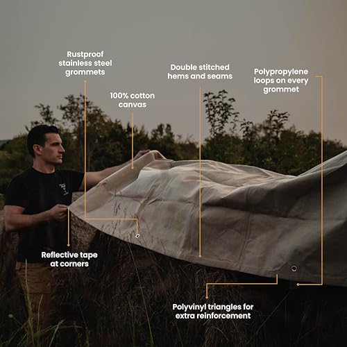 WHITEDUCK 10'x20' Canvas Tarp 18 oz/37 Mil Heavy Duty Waterproof UV Resistant, Rustproof Grommets, Industrial & Commercial Use Cloth Tarp (Finished Size: 9'6"x19'6", Olive) - color: Olive, size: 10' x 20'