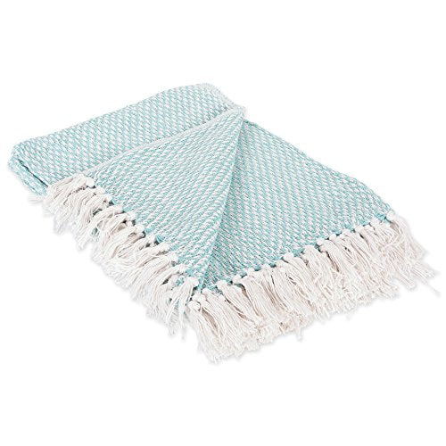 DII 100% Cotton Basket Weave Throw for Indoor/Outdoor Use Camping Bbq's Beaches Everyday Blanket, 50 x 60, Woven Stripe - color: Aqua, size: 50x60"