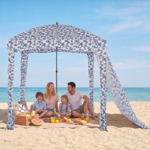 OLIXIS 6'×6' Beach Cabana Tent Sun Shelter – UPF 50+ Easy Setup Cool Canopy Tent Sun Shade with Side Wall, Wind Resistant Beach Cabana for Whole Family - color: Starfish Shell, size: 6x6 ft