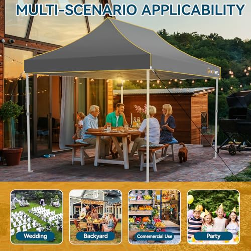 Hoteel 10x15 Pop Up Canopy Tent Heavy Duty with 4 Sidewalls, Waterproof Party Tent, Easy Set-up Commercial Instant Tents with Roller Bag & Sandbags, Hexagonal Leg (1-Year Warranty) - color: Grey 2, size: 10×15 （4 Walls）