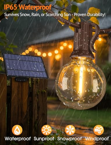 Larkvue 25FT Solar String Lights Outdoor with Remote, Waterproof Dimmable 3 Modes Patio Lights with 10+1 LED Shatterproof G40 Bulbs for Wedding-Brown - color: Brown