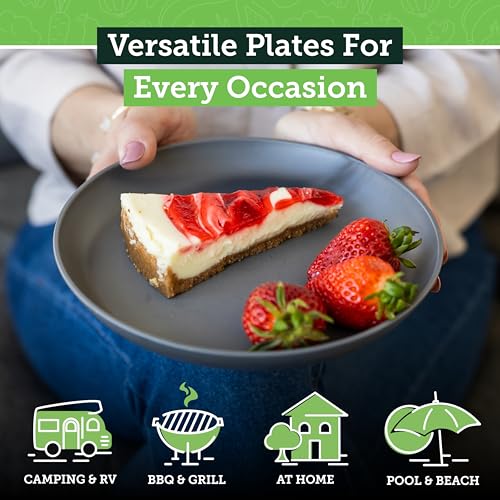 Grow Forward Premium Wheat Straw Plates - 8 Inch Reusable Hard Plastic Dinner Plates Set of 8 - Unbreakable Microwave Safe Plates for Dessert, Camping, RV, Outdoors, Patio, Kitchen Dishes - Moonlight - color: Moonlight, size: 8 inch