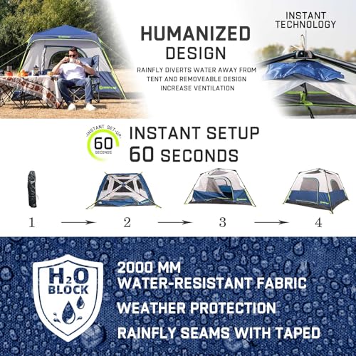 4/6/8/10 Person Instant Tent, Waterproof Pop Up Tents for Camping with Rainfly, 60 Seconds Easy Setup, Automatic Cabin Tent for Family Camping with Expandable Carry Bag & Upgraded Ventilation - color: Blue, size: 4 Person