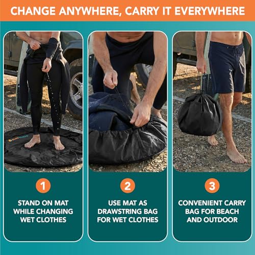 SUN CUBE Wetsuit Changing Mat & Waterproof Surf Bag – Drawstring Dry Bag for Surfing, Kayaking & Beach – 30” Leakproof Portable Gear Mat - color: Black
