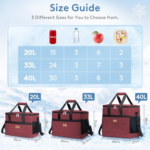 Lifewit Cooler Bag 30/50/60 Cans Collapsible and Insulated Large Lunch Bag Leakproof Soft Cooler Portable Tote for Camping/BBQ/Family Outdoor Activities - color: Burgendy, size: 50-Can(30L)