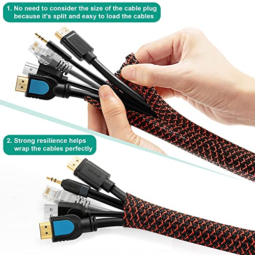 ZhiYo 6.6ft - 4/5 inch Cable Sleeve, Cord Wrap Wire Protector Tubing for Pets, PC Cable Wrap, Computer Cable Management Sleeve - Black - Red - color: Black-Red, size: 6.6ft, 4/5''