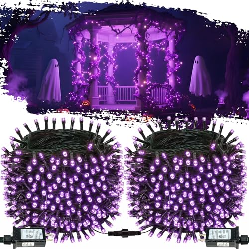 Connectable Purple String Lights, 2pack 164ft 400Led 13 Modes String Lights Plug in, Twinkle Light with Timer Indoor/Outdoor for Tree Party Halloween Decorations - color: Purple