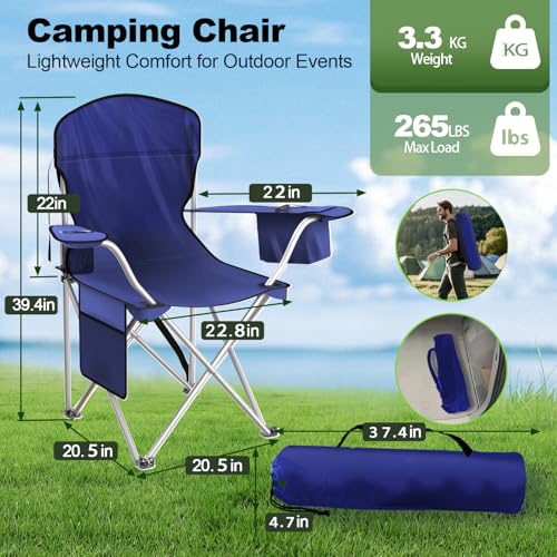 VTOY Folding Camping Chairs Durable 600D Oxford, Portable Outdoor Chair with Cooler Pouch, Cup Holder & Storage Pocket for Camping, Beach, Fishing - color: 2 Pack, Navy
