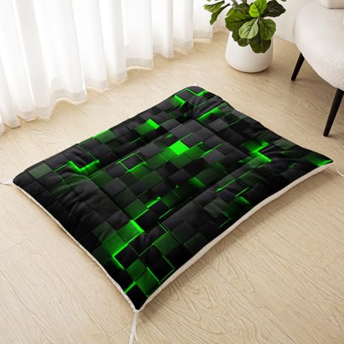 Nttopship Dog Cat Bed Mat Ultra Soft Fluffy Pet Bed Washable Fashion Dog Crate Beds Comfy Comfy Pet Sleeping Pad Suitable for Pet Raised Bed(30"x26",Green Black) - color: Green Black, size: Medium