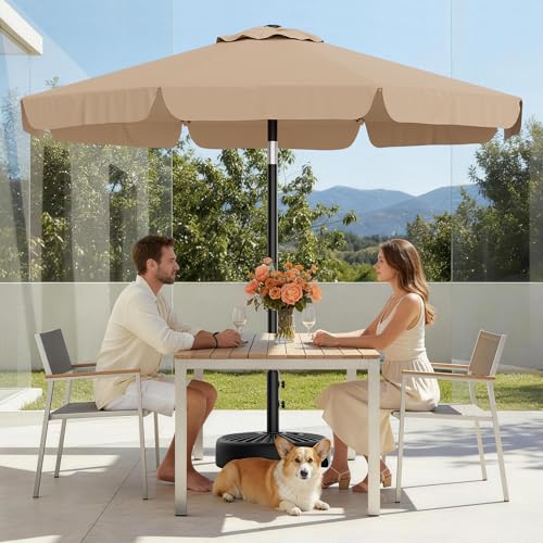 AreShark 9FT Valance Patio Umbrella, Outdoor Table Umbrella with Tilt and Crank, Outdoor Market Umbrellas W/ 8 Sturdy Ribs UV Protection for Garden, Deck, Backyard and Pool, Beige - color: Beige, size: 9 Ft