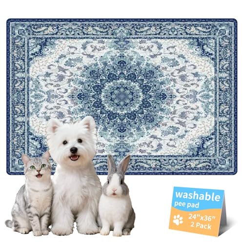 Washable Pee Pads for Dogs, Reusable Puppy Potty Training Pads, Ultra-Absorbent Thick Waterproof Leak-Proof Non-Slip Pads & Mat for Crate, Playpen, Floor, Whelping & Housebreaking , 2 Pack 24"x36" - color: Blue/Multi, size: 24" ×36"(pack of 2)