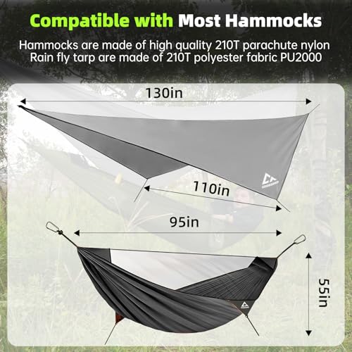 Camping Hammock with Mosquito Net and Rain Fly Tarp - 2 Person Hammock Tent, Portable Parachute Nylon Hammock for Outdoor, Hiking, Backpacking, Backyard, Travel (Hold Up to 500lbs) - Black - color: Black