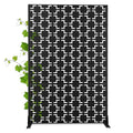 Modern Metal Privacy Screen, Patio Outdoor Privacy Panels with Stand, Freestanding Outdoor Divider for Yard, Deck＆Garden(71.3"*47.3"*15.7") - color: Black,Square