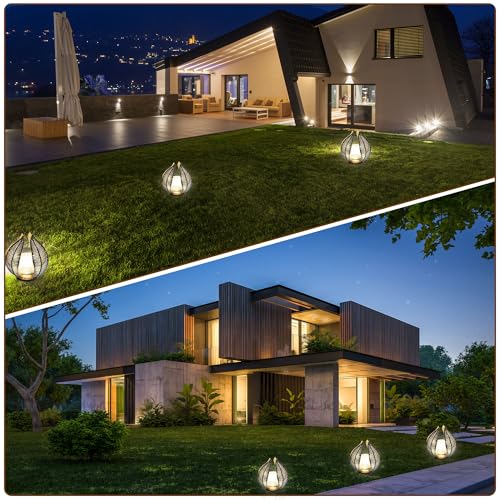 HPC Decor Solar Light Outdoor Garden, Crackle Globe Glass,Metal Palm Leaf Solar Light for Outside, Pathway Lights Waterproof LED Outdoor for Patio,Yard,Porch Decor,Gardening Gifts for Women/Mom. - color: Black