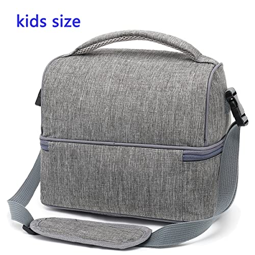 FlowFly Double Decker Cooler Insulated Lunch Bag Large Tote for Boys, Girls, Men, Women, With Adjustable Strap (Grey) - color: Gray