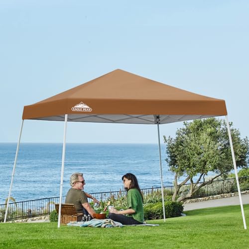 EAGLE PEAK 10x10 Slant Leg Pop-up Canopy Tent Easy One Person Setup Instant Outdoor Beach Canopy Folding Portable Sports Shelter 10x10 Base 8x8 Top (Khaki) - color: Khaki, size: 10x10