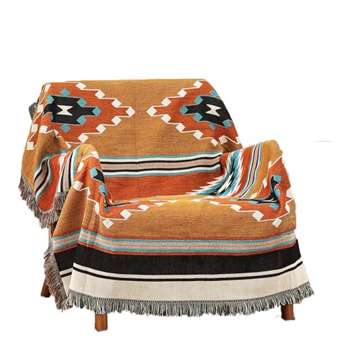 Homesy Boho Throw Blankets Southwestern Bed Throws Cover Reversible Green Aztec Southwest Blanket for Couch Chair Sofa Home Outdoor Beach Car Tent Travel Camping 51"x63" - color: Brown, size: 51"x63"