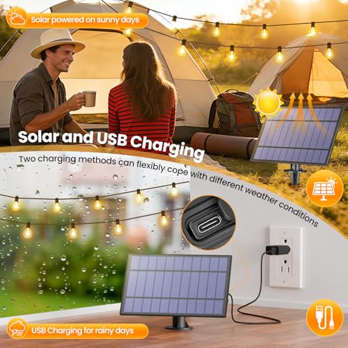 Mlambert 25FT Solar Powered String Lights Outdoor, Waterproof Solar Patio Light String with 10+1 Shatterproof LED G40 Bulbs for Backyard Garden-Black - color: Black