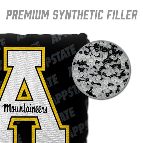 YouTheFan Officially-Licensed NCAA Set of 4 Cornhole Bags - All Weather Regulation 6” x 6” Size - 16oz Weight - Designed in USA - color: Appalachian State Mountaineers - Black