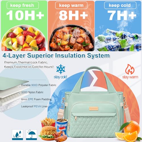 Lunch Bag Lunch Box Women - Insulated Lunch Tote Bag for Women Men, Leakproof Large Womens Lunch Bags for Work, Lunch Cooler Bag for Adult with Side Pocket for Picnic, Hiking, Beach (Green) - color: Green