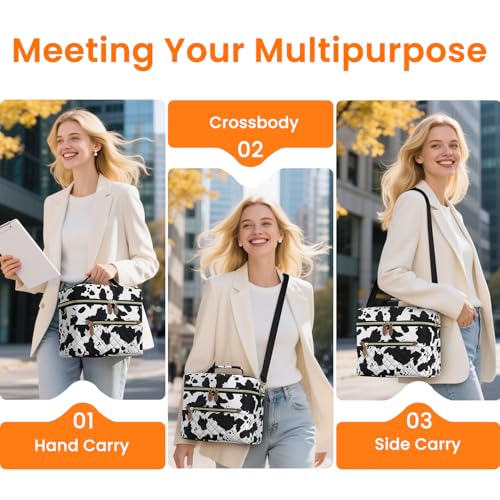 Tenot Insulated Lunch Box for Women Reusable, Leak Proof Cooler Lunch Bag Women for Work Stylish Quilted Lunch Tote Bag for Adult Picnic Travel Hiking Cow Print - color: Cow Print