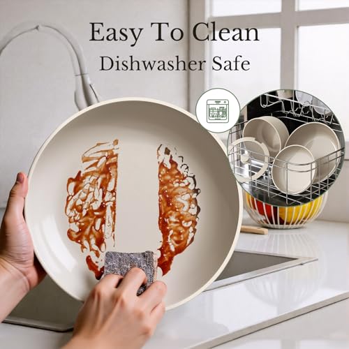 Pots and Pans Set Non Stick, Ceramic Cookware Set Detachable Handle, RV Camping Kitchen Cooking Set Removable Handles, Dishwasher/Oven/Fridge Safe, Induction, Space Saving，Cream White - color: Cream White