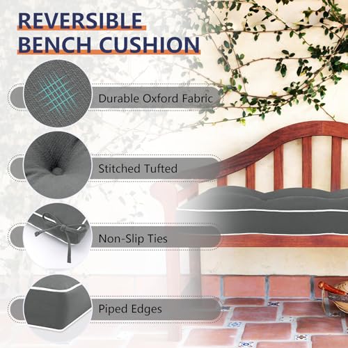 Favoyard Indoor/Outdoor Bench Cushion 48 x 16 Inch Waterproof & 3-Year Fade-Resistant Patio Furniture Cushions for Garden Porch Swing Chair Tufted Pad for Sofa Couch Seat with Ties, Dark Grey - color: Dark Grey, size: 48 x 16 In