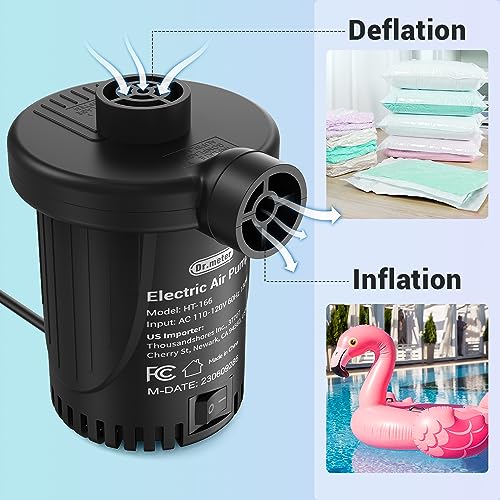 Dr.Meter Air Pump for Inflatables: AC 110V Air Mattress Pump with 3 Nozzles - Quick-Fill Electric Inflator Deflator for Inflatable Pool Raft Bed Boat Floats Swimming Rings Yoga Balls - style: HT-166