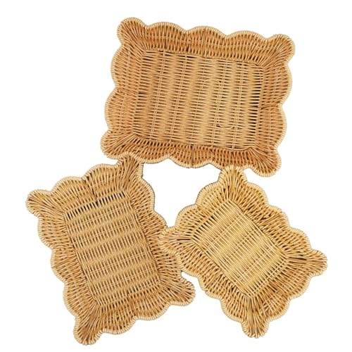 3-Pack Wave Shaped Woven Dining Basket Set - Imitation Rattan Picnic Fruit Baskets & Table Trays for Family Gatherings, Outdoor Camping, and Housewarming Gifts - size: 3