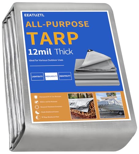 Tarps Heavy Duty Waterproof, 12 Mil Silver Heavy Duty Tarps with Grommets Reinforced Edges, UV Resistant, Tear&Fade Resistant, Small Waterproof Covers for Outdoor Roof Camping Tent, 6 * 15FT - color: Silver-12 Mil, size: 6*15FT