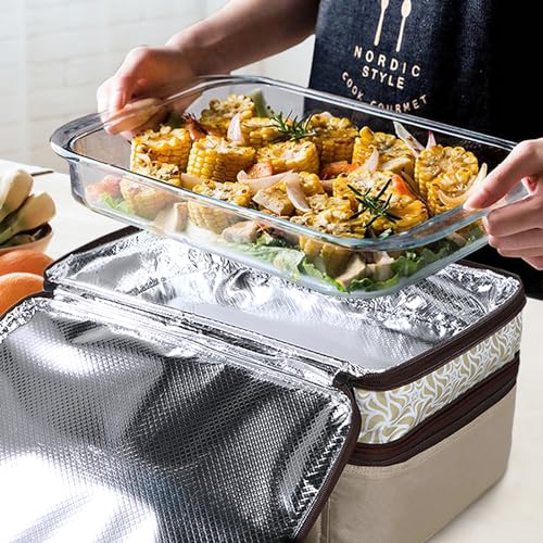 MIER Insulated Double Casserole Carrier Bag Thermal Lunch Tote for Lasagna Lugger, Potluck Parties, Picnic, Beach, Fits 9 x 13 Inches Baking Dish, Casserole Dish, Expandable by Mid Zipper, Khaki - color: Khaki