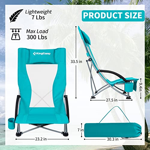 KingCamp Folding Beach Chair 2 Pack High Back Lightweight Portable Backpack Chair with Headrest, Cup Holder for Camping Outdoor Sand Concert Lawn Festival Sports, Cyan - color: Cyan-high Back-2 Pack