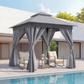 LAUSAINT HOME Gazebo 8x8ft, Heavy Duty Patio Gazebo with Expansion Bolts, Party Canopy Tent with Double Roofs, Mosquito Nettings and Privacy Screens for Backyard, Garden, Lawn, Grey - color: Gray, size: 8'x8'